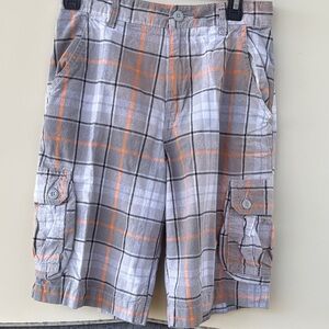 Plaid Cargo kids Shorts - Gray and Orange